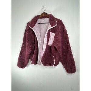 Fabletics Jacket Womens Small Burgundy Pink Sherpa Fleece Zip Pockets Warm
